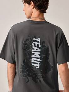 Strevion Summer Men's Casual Streetwear Versatile "BATMAN" IP Series Short Sleeve T-Shirt - Dark Grey - View 8