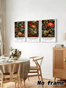 3Pcs William Morris Floral Print Canvas Wall Art – Vintage Botanical Poster Set For Living Room Office Decor, Gift (Unframed) - multicolor - View 6