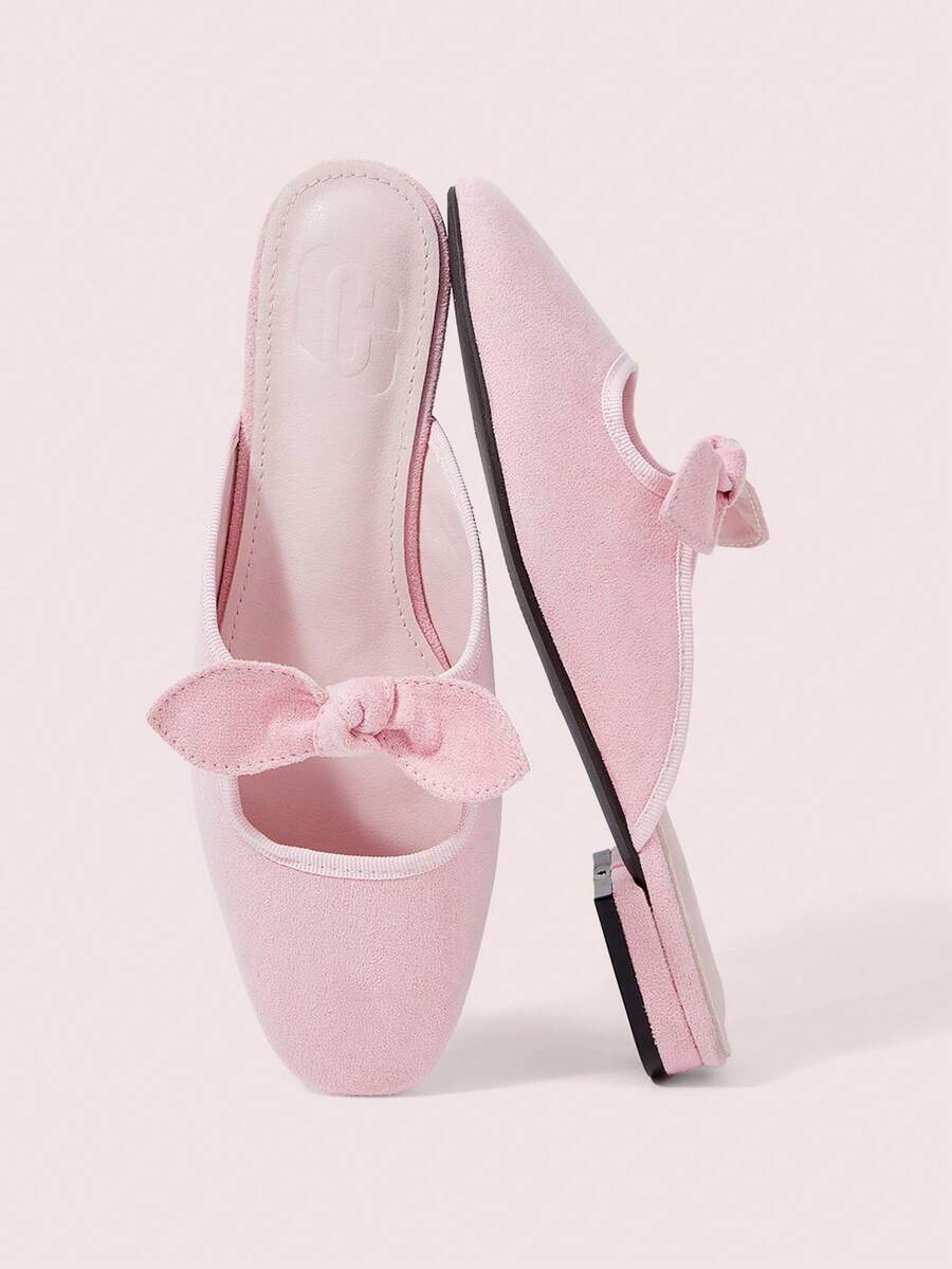 CUCCOO DOLLMOD Sepatu Slip-On Wanita Kasual Hitam dengan Hiasan Pita dan Lubang - Merah Muda - Busur Besar - View 1