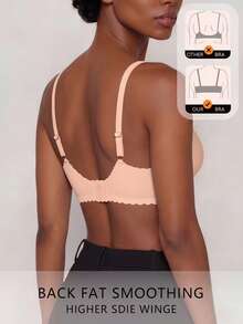 SHEIN Casual-Comfy 1pc Seamless Mesh Patchwork Solid Color Wavy Edge Adjustable Non-Wired Removable Padding Women's Bra - Dusty Pink - View 2
