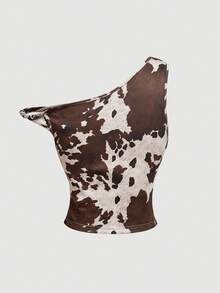 SHEIN MOD 動物印花不對稱扭結上衣 - 彩色 - 查看 7