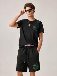 Strevion Men's Summer Fashion Rick And Morty Graphic Print Letter Print Sports Short Sleeve T-Shirt And Shorts 2pcs Casual Daily Set - Black - View 4