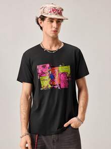 Strevion Men's Minimalist Batman & Joker Graphic Print Round Neck Short Sleeve T-Shirt, Summer - Black - View 4
