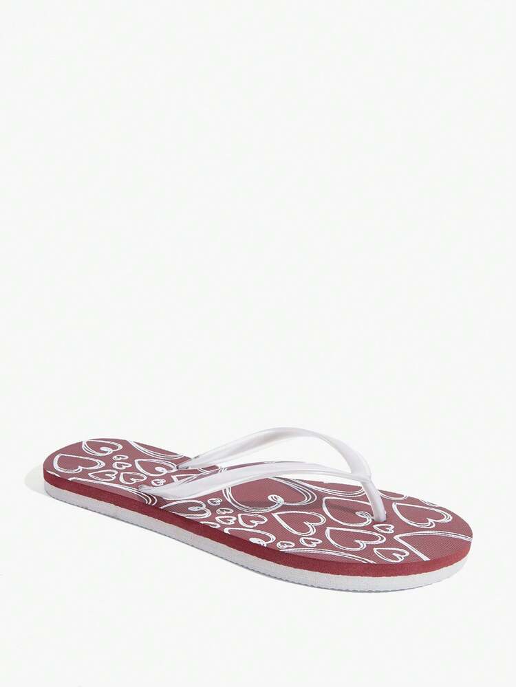 Grefit Woman Shoes Heart Pattern Flip Flops, Fashion Beach Flip Flops For Summer Vacation Shoes Summer Back To School Shoes College Student Shoes Spring Shoes Spring Break Easter For Casual Beach Style For Christmas Beach Outfit Flip Flops - Brown - View 3