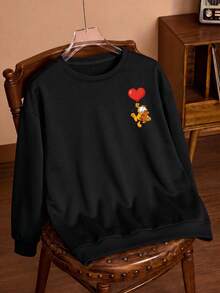 GARFIELD | SHEIN Plus Cartoon Print Drop Shoulder Sweatshirt Winter Fall Autumn/Valentine's Day - Black - View 1
