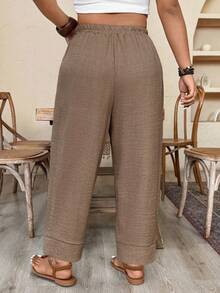 EMERY ROSE Pantalones de lino de unicolor informal de talla grande - Marrón Mocha - Ver 2