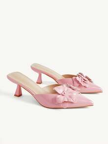 CUCCOO CHICEST Sandal Hak Tinggi Model Mules Lancip Motif Bunga Tiga Dimensi Terbaru 2026, Sandal Wanita Musim Panas Berkilau Kulit Paten, Sandal Serbaguna untuk Pernikahan dan Kencan yang Elegan - Baby Pink - View 8