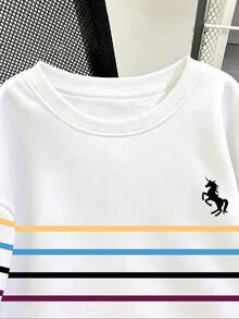 Resyla Women's Colorful Striped Drop Shoulder Loose Crew Neck Sweatshirt - White - View 3