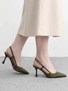 CUCCOO BIZCHIC 優雅便捷尖頭女款高跟鞋，適合女性，舒適中跟款式，適用於辦公室、婚禮、派對以及春夏鞋款 - 軍綠色. - 查看 5