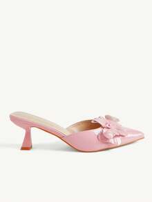 CUCCOO CHICEST Sandal Hak Tinggi Model Mules Lancip Motif Bunga Tiga Dimensi Terbaru 2026, Sandal Wanita Musim Panas Berkilau Kulit Paten, Sandal Serbaguna untuk Pernikahan dan Kencan yang Elegan - Baby Pink - View 7