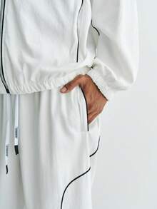 Sonviro Men's Contrast Trim Zip-Up Jacket And Drawstring Waist Pants Casual Suit - White - View 6