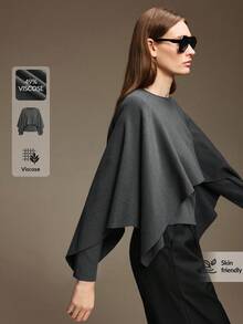Ontre Women's Autumn/Winter Fashion Elegant Shawl Sweater Modern Urban Fashion Business Casual Office Wear, Low-Key Old Money Style Elegant Commuter - Black - View 5