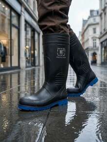 Botas resistentes para lluvia de moda para hombre impermeables con diseño de la caña alta amplía la protección, resguardando pies y pantorrillas de salpicaduras. - Negro - Ver 1
