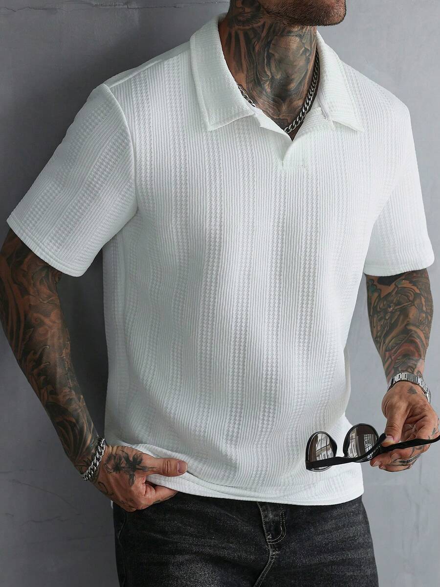 Manfinity CasualCool 男士紋理布料成熟休閒短袖 Polo 衫 - 白色 - 查看 1