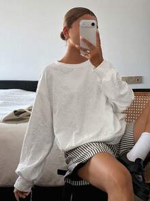 DAZY Women's Crew Neck Casual Versatile Everyday Long Sleeve Sweatshirt Autumn White - White - View 5