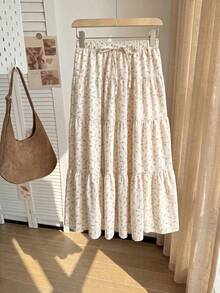 Comfortcana Plus Size Women's Vacation Waist Tie Ruffle Hem Casual Skirt - Apricot - View 4