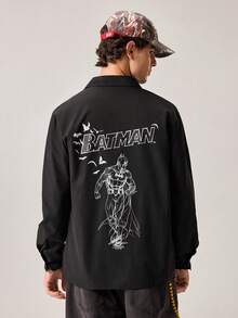 Strevion BATMAN Kemeja Pria Lengan Panjang Longgar Kasual dengan Motif Grafis Minimalis, Cocok untuk Musim Gugur & Musim Panas - Hitam - View 3
