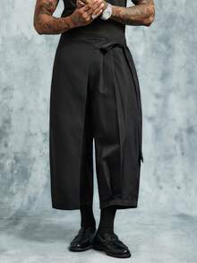 INCRYTM Men's Tie Waist Wrap Side Pants Stacked Long Drawstring Drop Crotch Plain Black Going Out, For Fall - Black - View 3