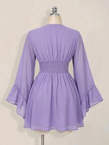 SHEIN ICON 女款純色抓皺百褶休閒派對迷你洋裝 - 紫色 - 查看 10