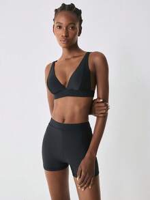 YARNWELL Women's Black Square Cut Swim Shorts - Black - View 7