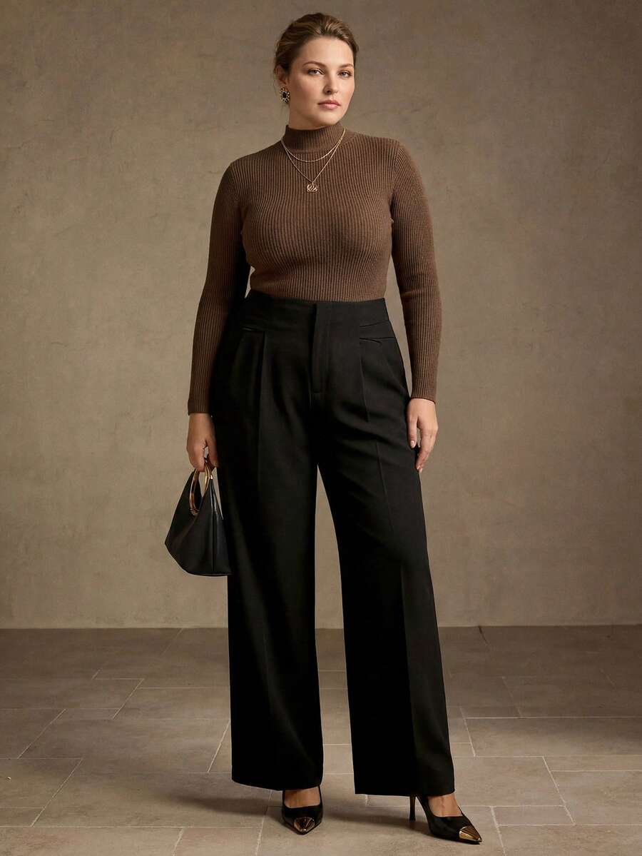 MOTF PREMIUM PLUS SIZE WOMEN'S ELEGANT COMFORTABLE STRAIGHT LEG PANTS FALL - Black - View 1