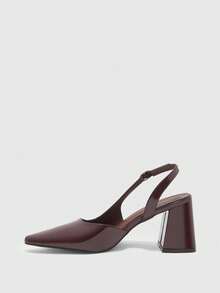 CUCCOO BIZCHIC Ladies Fashion High Coarse Heel Brown Mirror Back Strap Inner Space Ladies High Heel Shoes Simple Commuter Elegant Basic Outdoor Festival Vacation - ink brown - View 8