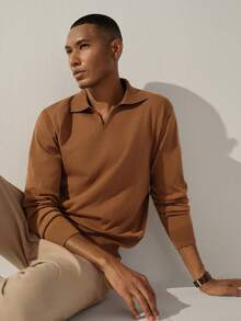 Manfinity CasualKnits 男士休閒百搭素色毛衣 - 棕色 - 查看 6