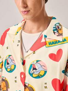 Strevion TOM & JERRY Men's Casual Simple Heart & Jerry Digital Print Short Sleeve Shirt - Multicolor - View 8