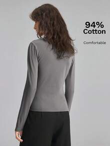 Ontre Women's Grey Business Casual Office Wear Low-Key Old Money Style Elegant Airport All-Season Versatile Autumn Premium Comfortable Women's T-Shirt - Grey - View 3