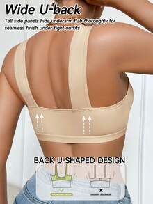 SHEIN Ruched Front Row Button Wide Strap Bra - Apricot - View 2