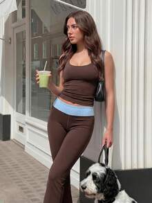 Gameset SHEIN Sport Women's Polka Dot Print Colorblock Fashion Sports Cropped - Brown - View 3