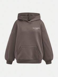 SHEIN 青少年女孩春秋字母印花深灰色運動衫休閒寬鬆舒適百搭 - 深灰色 - 查看 4