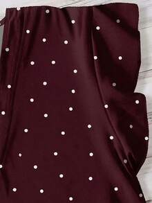 SHEIN LUNE Plus Size Casual Minimalist Polka Dot Print V-Neck Shirt, Suitable For Summer Fall - Burgundy - View 4