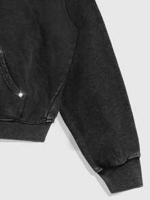 ROMWE MEN Goth Men's Snowflake Pattern Zip-Up Hoodie - Black - View 4