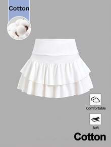 SHEIN Tween少女夏季白色荷葉邊蛋糕裙 白色裙子 優雅甜美極簡基本款 - 白色 - 查看 2