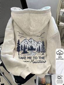 Resyla Sweatshirt Lengan Panjang Kasual Wanita dengan Motif Huruf dan Tudung - Light Grey - View 1