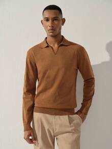Manfinity CasualKnits 男士休閒百搭素色毛衣 - 棕色 - 查看 3