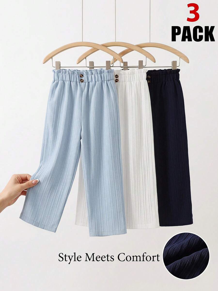 SHEIN 3pcs/Set Girls Casual Comfortable Wide Leg Pants Suitable For Spring And Autumn - Multicolor - View 1