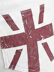 ROMWE Grunge Punk Y2K休閒街頭風辣妹風復古水洗口袋米字旗印花超低腰牛仔短褲，演唱會日穿白色夏季款 - 白色 - 查看 4