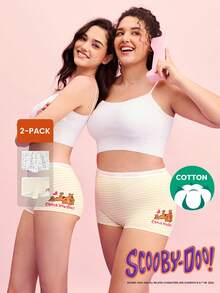 LUVLETTE Plus 2-Pack Cotton High-Waist Printed Letter Webbing Women's Boyshorts - Scooby-Doo Collaboration Series - Multicolor - View 1