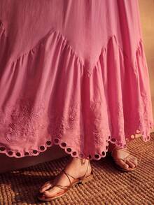 MOTF PREMIUM GAUN HALTER BORDIR KATUN BERONGGA UNTUK WANITA, MUSIM SEMI/PANAS - Watermelon Pink - View 3