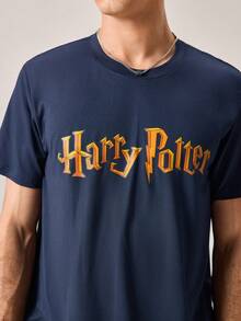 Strevion Harry Potter Kaos Pria Minimalis Motif Grafis Leher Bulat Lengan Pendek, Musim Panas - Navy Blue - View 8