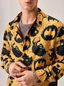 Strevion BATMAN Men's Casual Cat & Digital Print Long Sleeve Shirt - Yellow - View 7