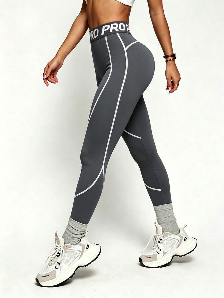 Slayform Slayform Women's Black Tight 3/4 Length Sports Leggings With Contrast Waistband And Stripe Accents, Suitable For Daily Casual Wear, Running, Yoga, Gym, Tennis, Golf - Grey - View 8