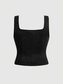 SHEIN MOD Camisa holgada casual de talla grande con amarre delantero de unicolor - Negro - Ver 4