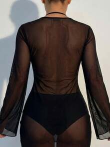 Swim Vcay Cover up unicolor de malla transparente - Negro - Ver 2