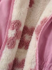 SHEIN Babygirl Reversible Floral Print Hooded Jacket, Autumn/Winter - Pink - View 3