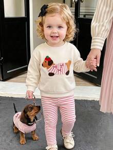 SHEIN Setelan Baju Sweatshirt Lengan Panjang dan Celana Panjang Bergaris Motif Kartun Lucu Kasual untuk Bayi Perempuan (3 Setelan, Dapatkan 1 Setelan Acak) - Putih - View 3
