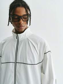 Sonviro Men's Contrast Trim Zip-Up Jacket And Drawstring Waist Pants Casual Suit - White - View 4