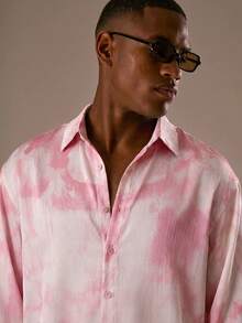 Musero Camisa de manga larga holgada con botones para hombre, bordado de marca, bolsillo delantero con parche / Primavera&Verano - Rosa - Ver 3